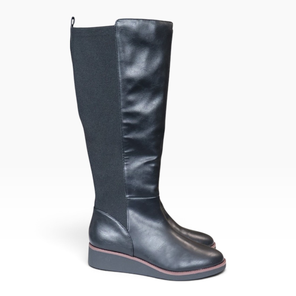 Black Tall Knee High Zip Wedge Boots Style Co Cyruss Comfort New 8.5 M